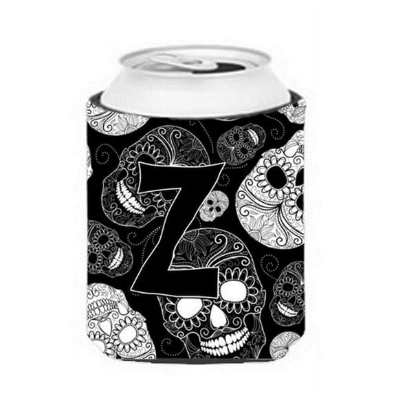 Letter Z Day Of The Dead Skulls Black Can & Bottle Hugger