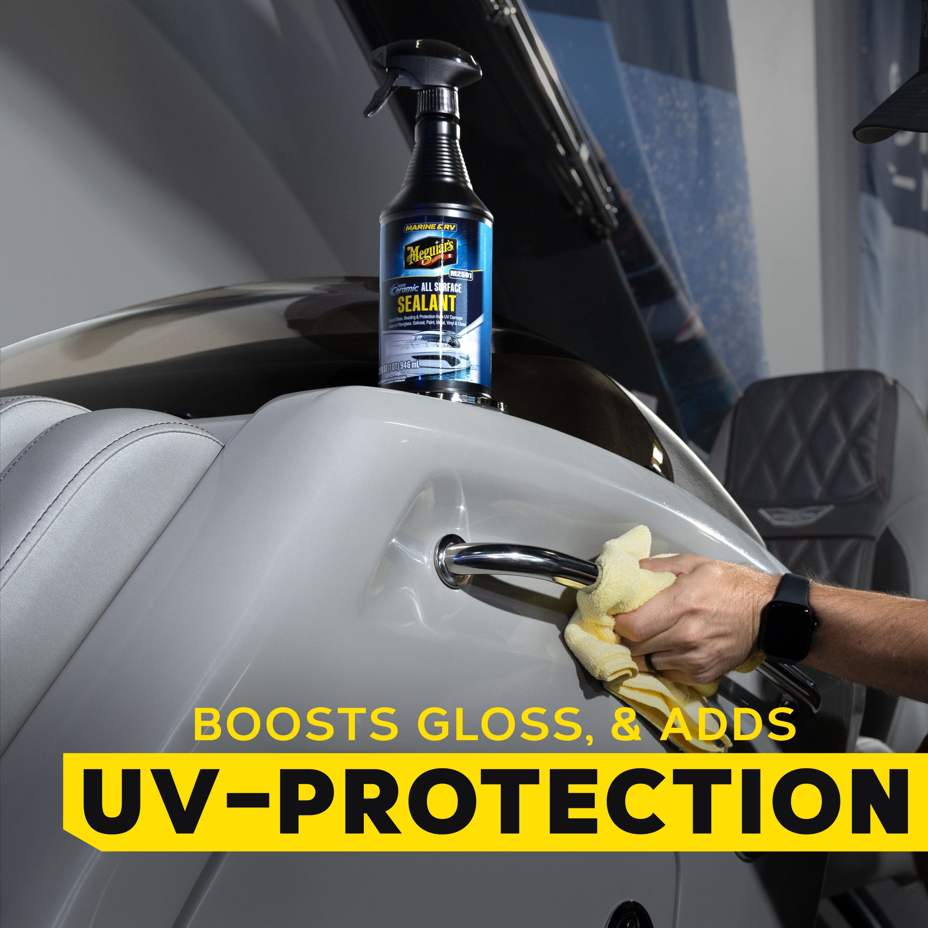 Meguiar's Marine & RV Hybrid Ceramic All Surface Sealant - Fiberglass & Gel Coat Sealant that Boosts Gloss, Beading & Protection from UV Damage - Easy to Apply and Wipe Off - 32 Fl Oz Spray