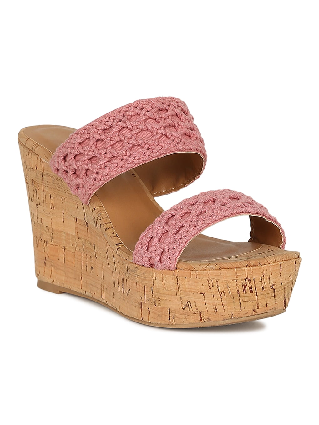 Women Crochet Open Toe Mule Cork Platform Wedge Sandal 18755