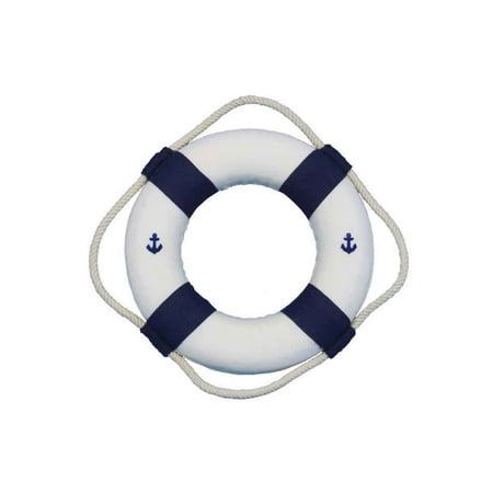 Classic White Decorative Anchor Lifering With Blue Bands Christmas Ornament 6