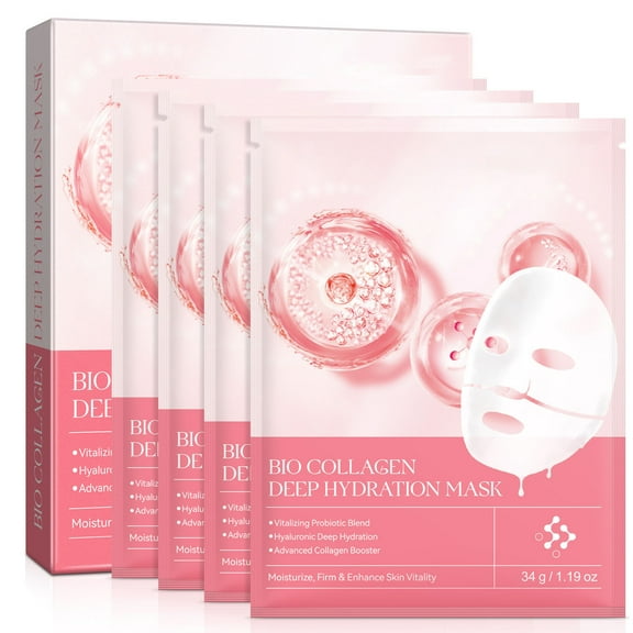 HHBEAUTY 4PC Bio Collagen Real Deep Mask, Hydrating Overnight Hydrogel Mask, Pore Minimizing, Elasticity Improvement