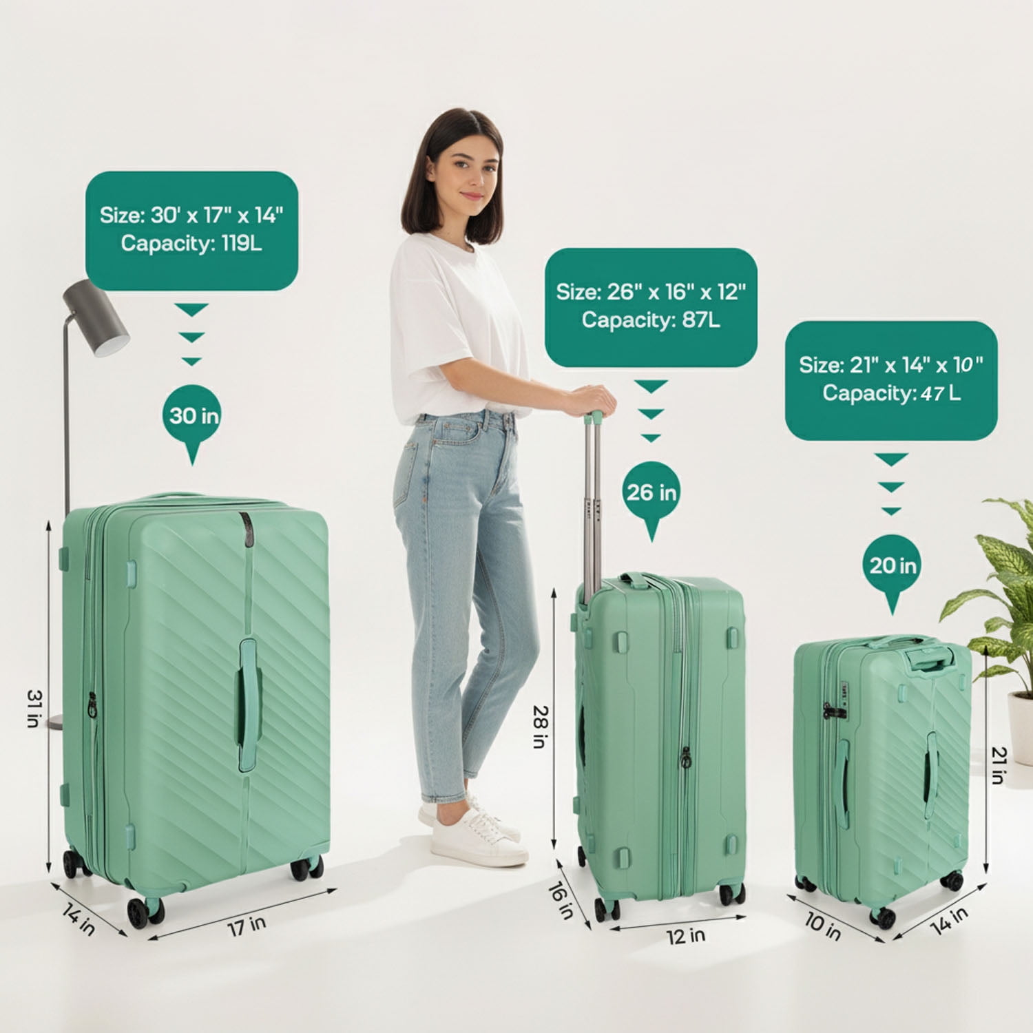 New York Xpress 30" Large Checked Hardside Luggage, Expandable Suitcase with Spinner Wheels and TSA Lock, Green - DQ135
