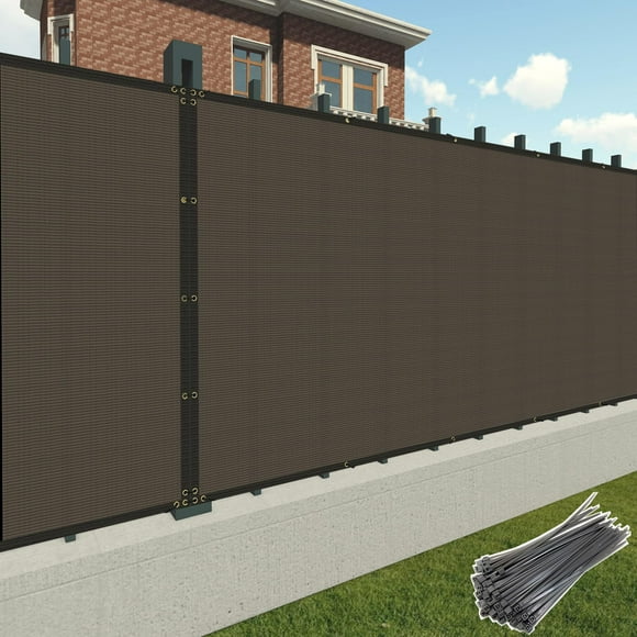 Patio 5' x 40' Fence Privacy Screen Brown Commercial Grade Mesh Shade Fabric with Brass Gromment Outdoor Windscreen Zipties