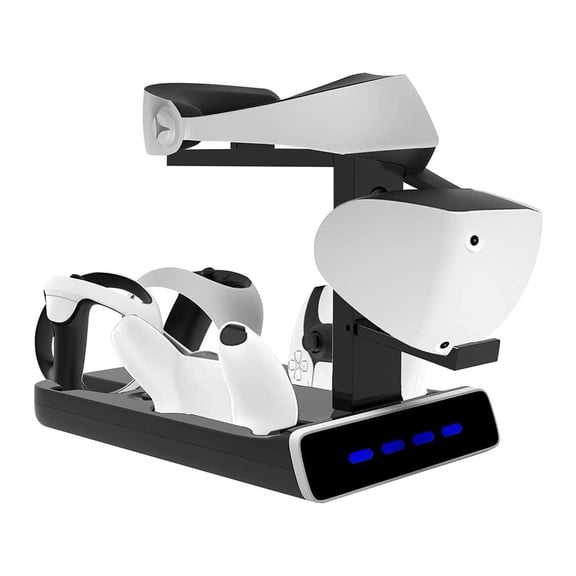 5-in-1 PSVR2 Charging Station Stand for Playstation VR2 and PS5 Controller Charging Dock Station with VR Headset Display Stand, 4 Controller Charger Station and LED Indicators