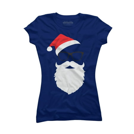 Hipster Santa Face with Hat beard & Glasses Christmas Juniors Royal Blue Graphic Tee - Design By Humans 2XL