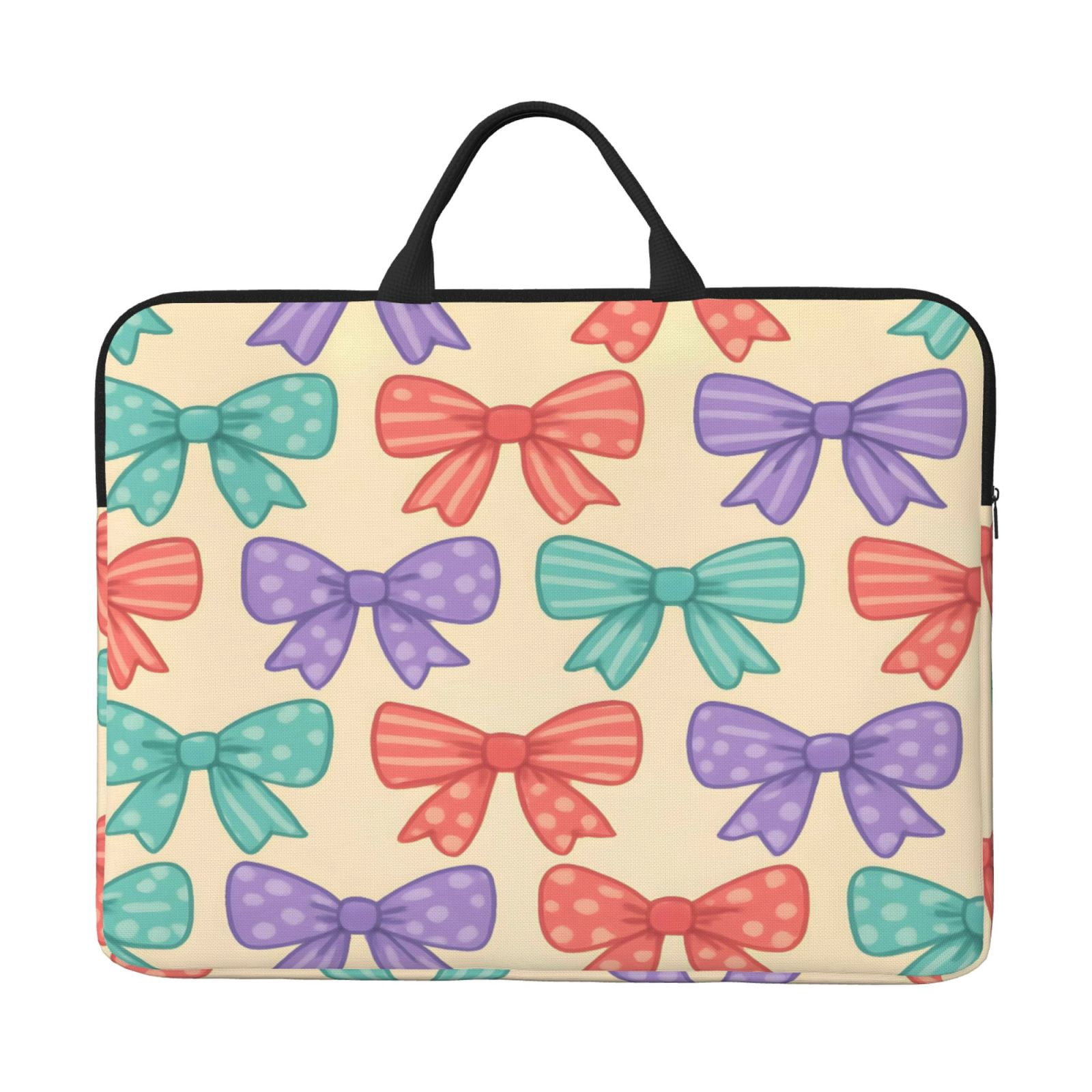 Laptop Sleeve Bag For Women Men 14inch Waterproof Durable Protective Computer Carrying Cover Handle Laptop Case Bag Whimsical Polka Dot And Striped Ribbon Bow Pattern