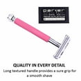 thumbnail image 4 of Parker Safety Razor 29L Long Handle Butterfly Open Double Edge Safety Razor & 5 Parker Blades - Pink, 4 of 5