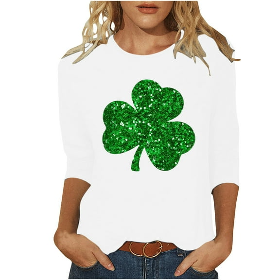 XuJwPNcy Women's Fashion St. Patrick's Day Printed T-Shirt 3/4 Sleeves Blouse Round Neck Casual Tops