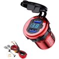 thumbnail image 1 of Cargador de coche USB de carga rápida QC 3.0 de doble puerto de 36 W, adaptador de carga rápida impermeable con voltímetro digital LED para 9 V - 32 V, barco, motocicleta, ATV, autobús, camión, SUV (rojo) Rojo Verde, 1 of 5