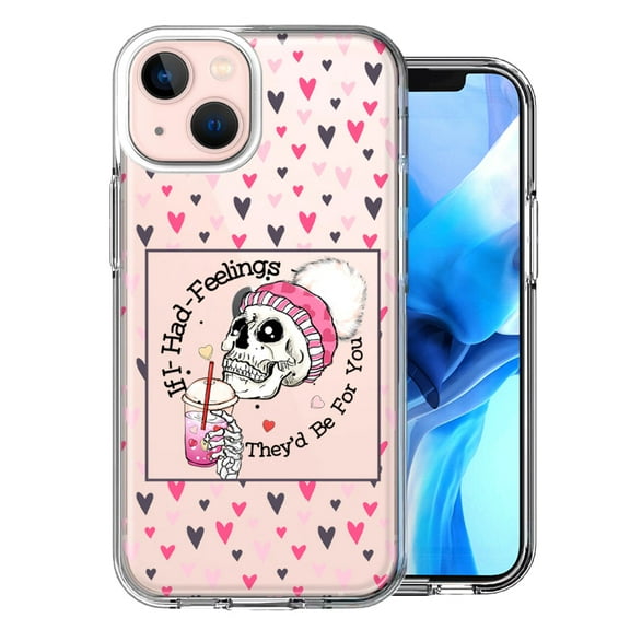 MUNDAZE Case for Apple iPhone 15 Plus Hybrid Shockproof Slim Hard Soft TPU Shell Heavy Duty Protective Phone Cover - Pink Dead Valentine Skull Frap Hearts If I had Feelings Love