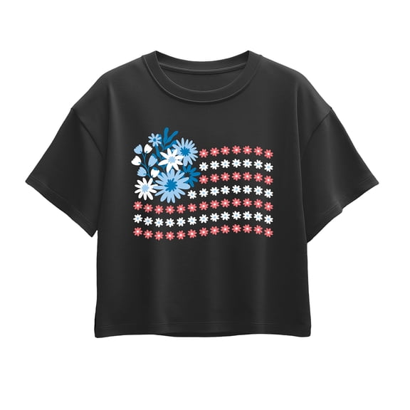 Instant Message - Floral USA Flag Short Sleeve Boxy Graphic T-Shirt