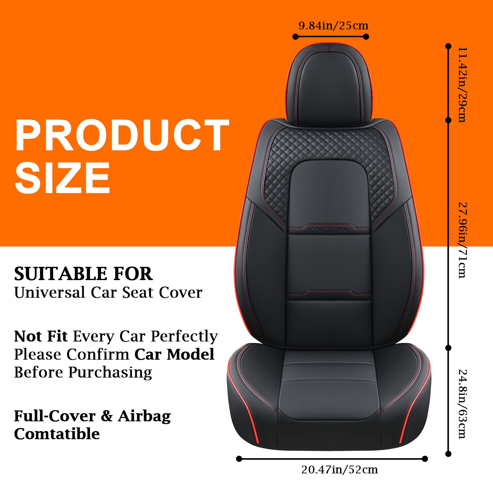 Coverado Front Car Seat Covers, Breathable Faux Leather Seat Protectors 2 Piece, Comfortable&Durable, Auto Cushion Universal Fit for Most Cars, Redline