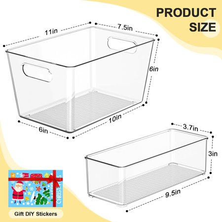 YUYAN-Set of 8 Clear Plastic Storage Bins 6 Large +2 Small Pantry Organizers and Storage Containers for Kitchen Organization Home Storage Essentials for Office Closet Garage Freezer& Bathroom