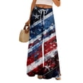 thumbnail image 2 of America 250 Pants for Women Patriotic Star USA Flag Print Wide Leg Pants Slit Baggy Elastic High Waist Regular Fit Soft Lounge Pants, #01 Dark Blue, L, 2 of 6