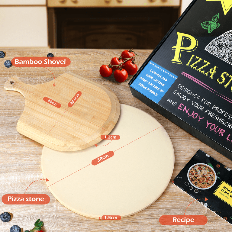 Amzdeal Pizza Stone Set for Grill and Oven, Cordierite Pizza Pan with  Baking Recipes, 15*12in 