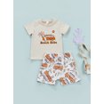 thumbnail image 2 of aturustex Toddler Baby Boy Summer Outfit Beach Babe Graphic Tops Shirt +Shorts Set Car Bus T-Shirt 2PCS(Apricot, 6 Months-4 Years), 2 of 9