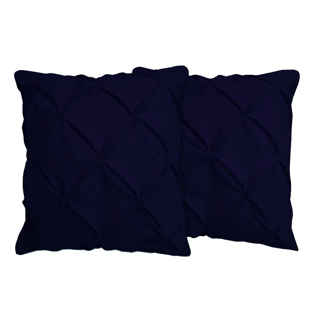 Set of 2 Pinch Pleat Pillow Shams (Throw 22 x 22, Navy Blue) 1800