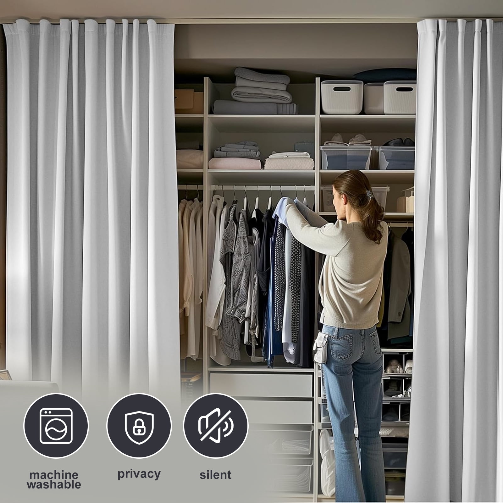 CBSRORO Room Divider Blackout Curtains with Ceiling Mounted Curtain Track Set,1 Panel White Divider Curtain and White Flexible Curtain Track for Room Separation