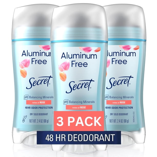 Secret Aluminum Free Deodorant for Women, Rose Scent, 2.4 oz, Pack of 3