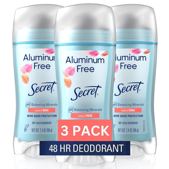 Secret Aluminum Free Deodorant for Women, Rose Scent, 2.4 oz, Pack of 3