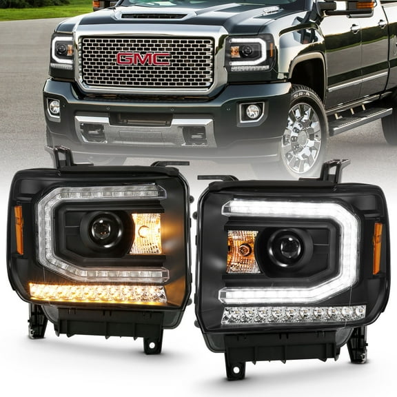 Anzo USA 111485 Black Clear Plank Style Projector Headlight Assembly - Pair Fits select: 2016-2019 GMC SIERRA