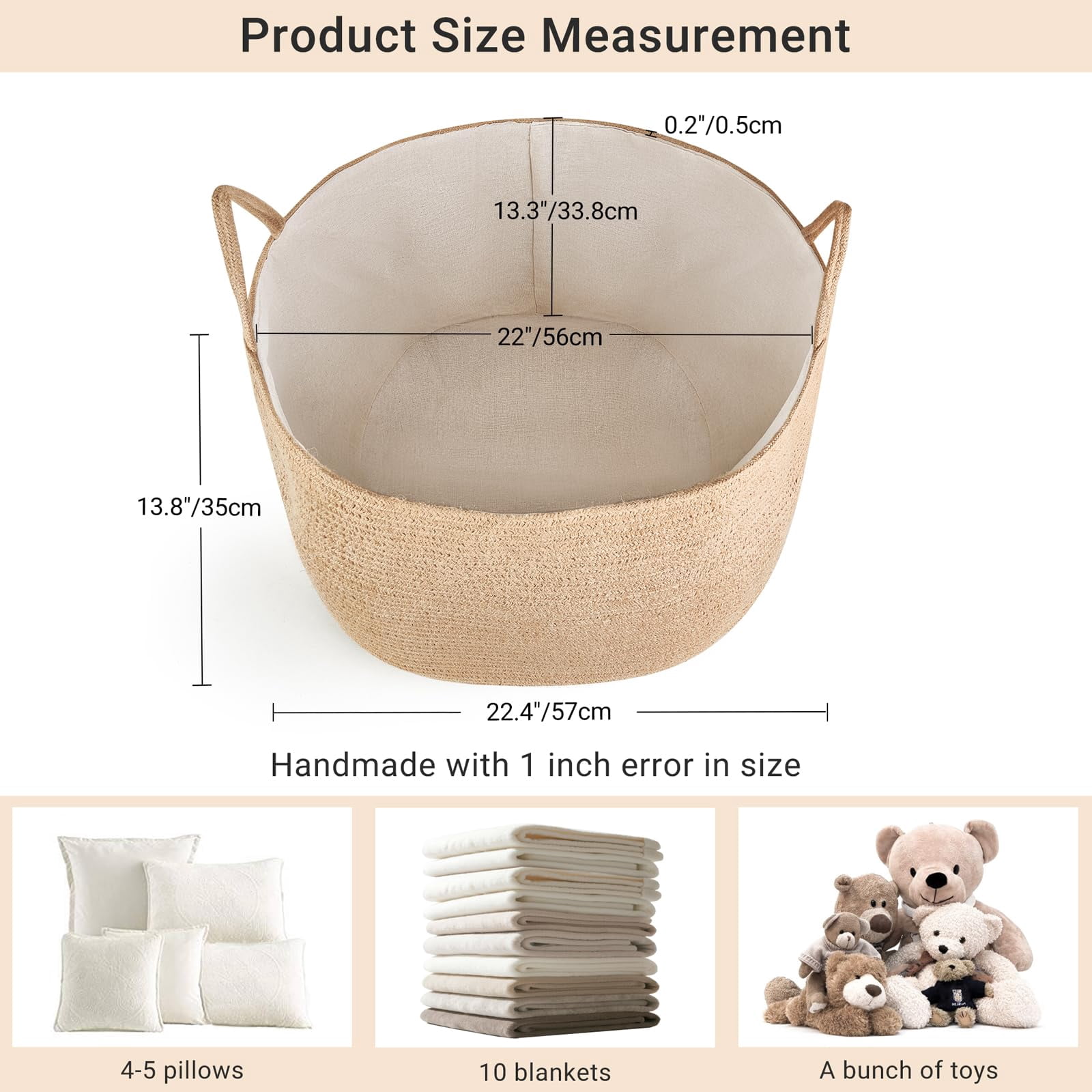 Brown 21.7" W × 13.8"L Woven Jute Storage Basket