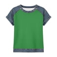thumbnail image 4 of Womens Short Sleeve Waffle Knit Top Denim Trim, Raglan Sleeve Summer Round Neck Tees Casual Layered Look T-Shirts for Daily Wear Soft Jean Inspired 2026 Fashion, 4 of 8
