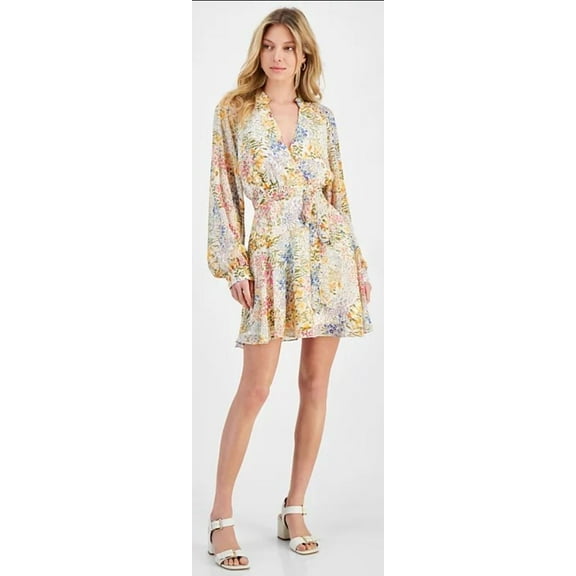 Lucy Paris FLORAL Women's Zinna Floral-Print Faux-Wrap Dress, US Medium