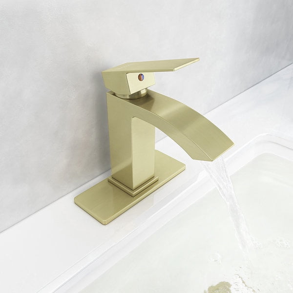 EZANDA Single-Hole Single-handle Bathroom Faucet with Drain Assembly,Brushed Gold