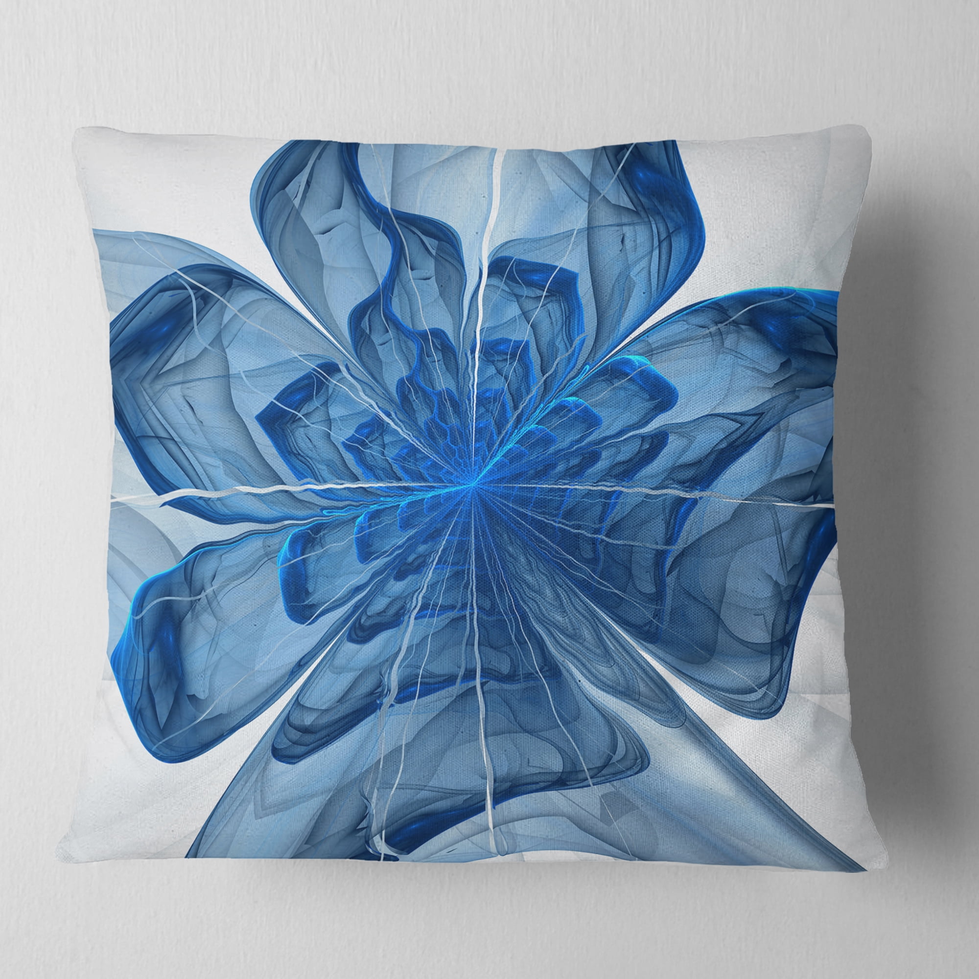 Designart Blue Fractal Flower with Large Petals - Floral Throw Pillow - 18x18