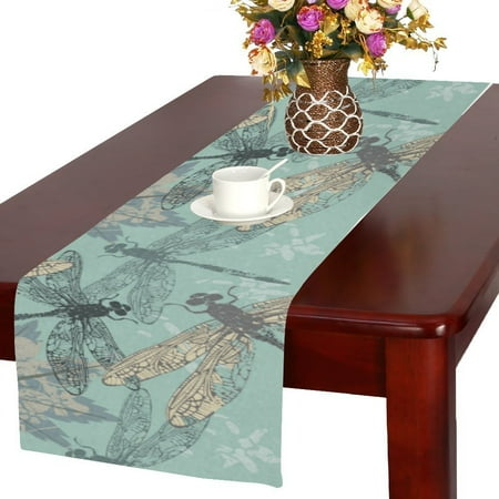 

MYPOP New Maple Leaf and Dragonfly Cotton Linen Table Runner 14x72 inches