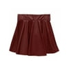 ZIYIXIN High Waist Imitation Leather Mini Skirt Plain Flared Pleated