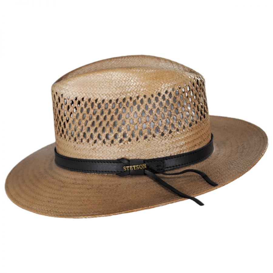 Peak View Shantung Straw Safari Fedora Hat - L - Copper