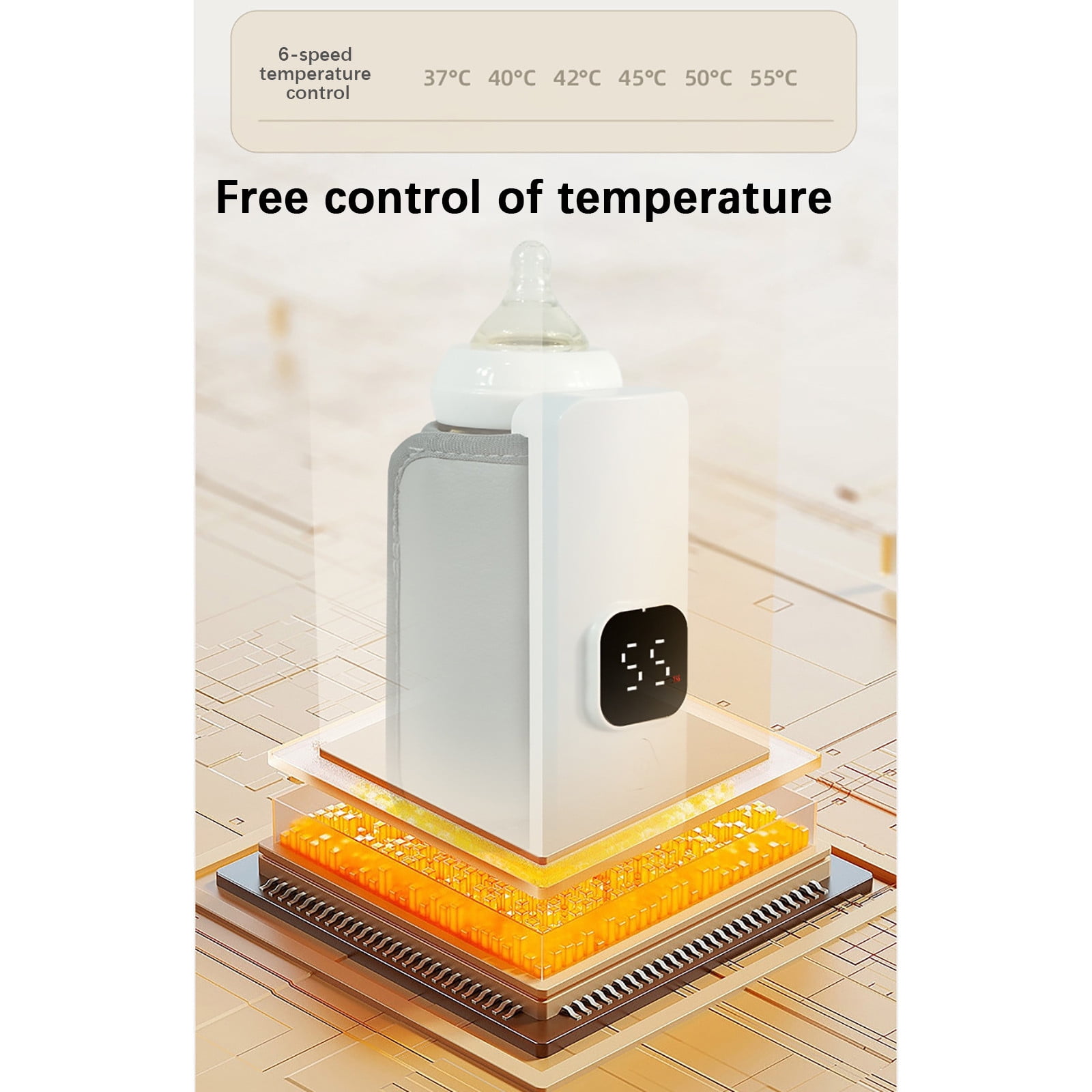 Xheghe Portable Rechargeable Bottle Warmer with Temperature Control | Wireless Heating for On-the-Go Convenience | Includes Insulation Cover for Optimal Warmth