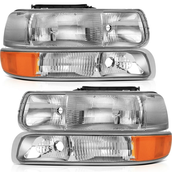 CCIYU Headlights Assembly For Chevrolet Silverado 1500 1999-2002 For Chevrolet Silverado 1500 HD 2001-2002 With Protective Coating Chrome Housing Amber Reflector Clear Lens