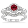 thumbnail image 2 of 1.25 Carat Ruby & Diamond Antique Three Stone Flower Halo Bridal Set on 10k White Gold, 2 of 2