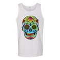 thumbnail image 2 of Wild Bobby, Colorful Floral Sugar Skull Streetwear Mens Graphic Tank Top, White, Small, 2 of 3