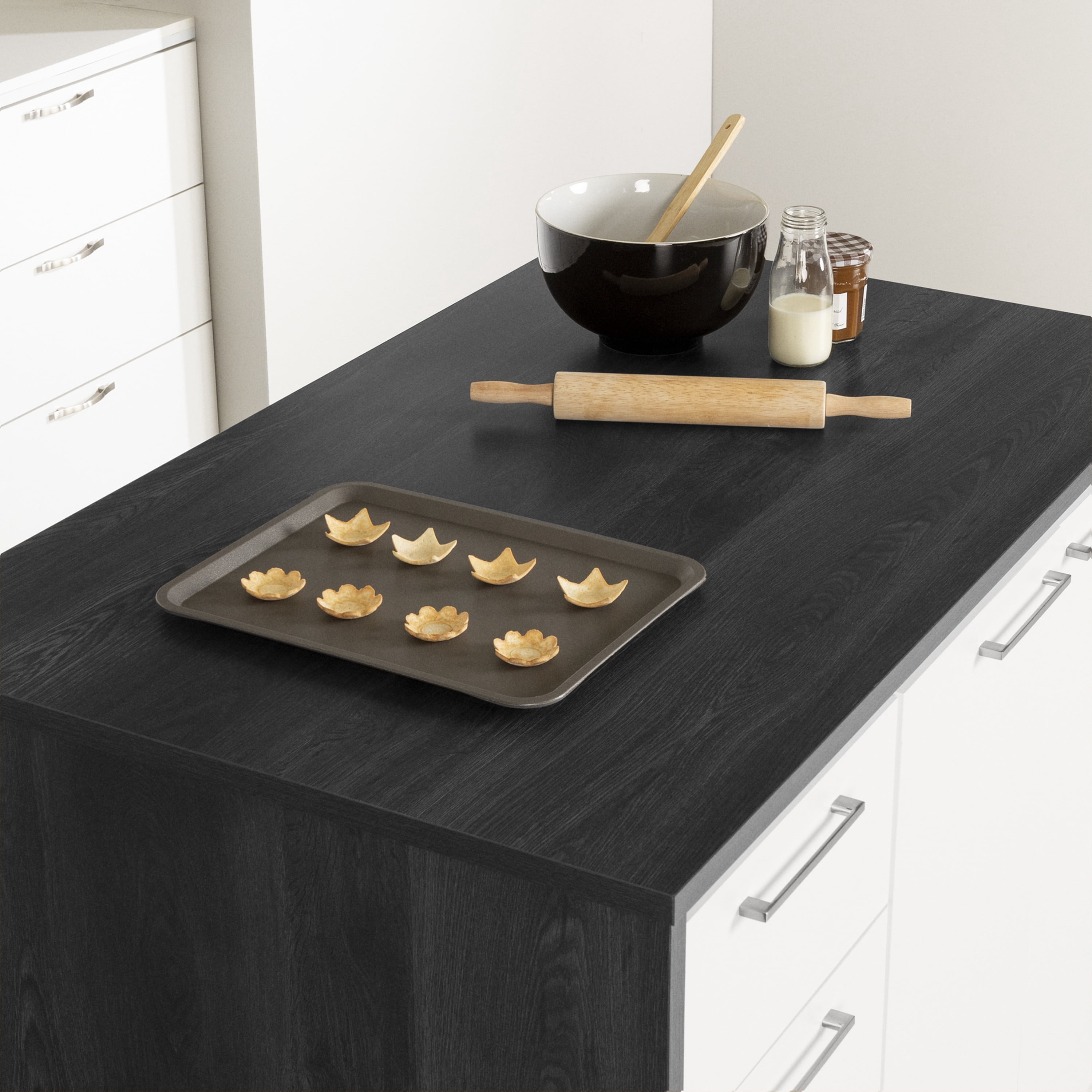 Myro Kitchen Island Gray Oak and White