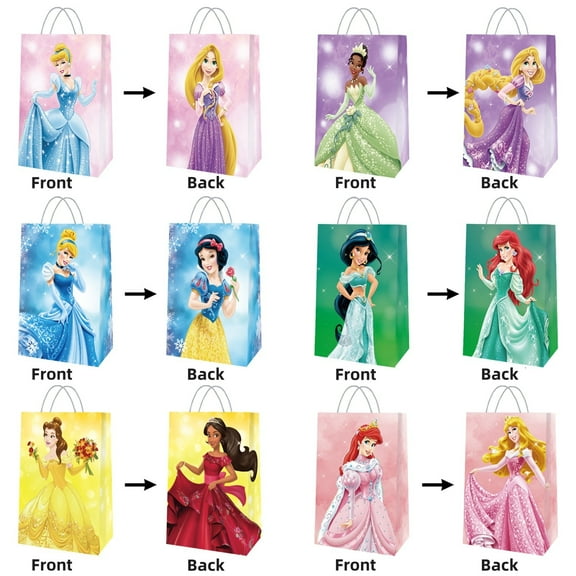 24 Pcs Princess Cartoon Party Gift Bags, Birthday party bags, Cartoon candy bags, Party Supplies（8.26"×5.9"×3.15"）