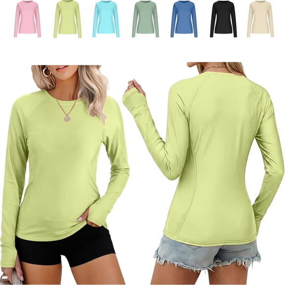 Maqroz UV Protection Clothing Women UPF 50 Long Sleeve Sun Shirt Crew Neck Athletic Workout Tops Lightweight Moisture Wicking Hiking Fishing Jersey with Thumb Holes