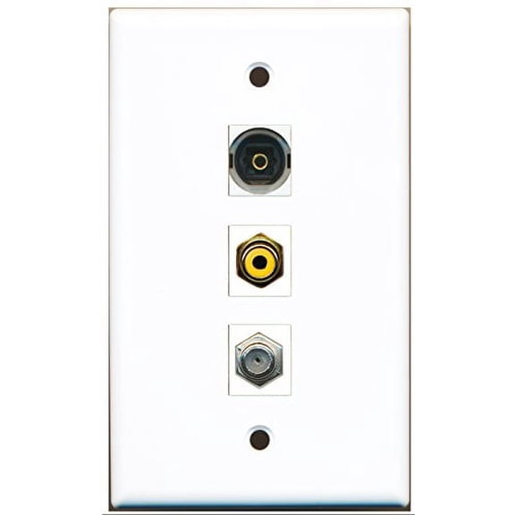 RiteAV - 1 Port RCA Yellow and 1 Port Coax Cable TV- F-Type and 1 Port Toslink Wall Plate