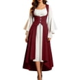 thumbnail image 2 of Ounisa Women's Renaissance Medieval Long Sleeve Square Neck Lace Up Corset Dress, Victorian Gothic Halloween Costume Party Gown, 2 of 8