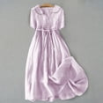 thumbnail image 2 of WTXUE Dresses for Women 2024, Women's Cotton Linen Solid Color Retro Button V-Neck Casual Dress, Linen Dress, Petite Dresses for Women, Purple Dress, Purple S, 2 of 9