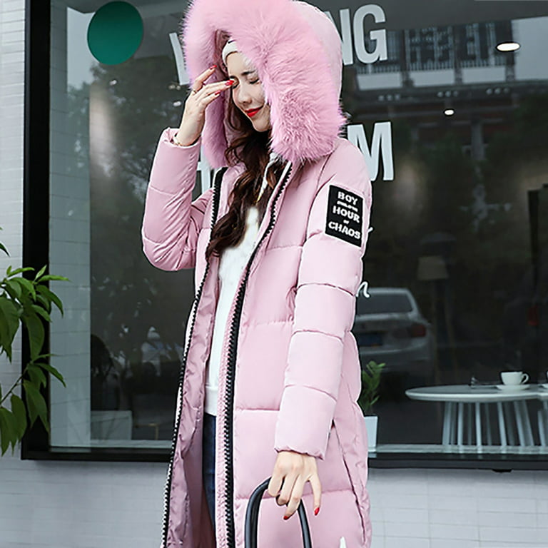 Super Warm Winter Coats for Women Faux Fur Trim Hooded Long Length