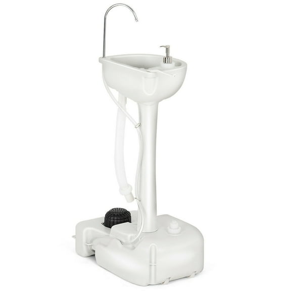 LYYHTY Portable Sink with Foot Pump, 5 Gallon Hand Washing Station with Soap Dispenser & Towel Rack, Camping, Outdoor Events, Gray