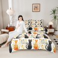 thumbnail image 4 of Homewish Boho Cartoon Cat Full Size Comforter Sets,Rustic Plant Flower Leaves Bedding Comforter Set,White Orange Black Bedding Sets For Girl Kid,Breathable Home Decor Reversible,3-Piece, 4 of 8