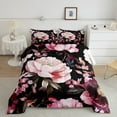 thumbnail image 2 of Manfei Retro Peony Queen Comforter Set for Women Girls, Vintage Blossoms Bedding Sets, Tropical Floral Bedding Comforter Set, Black Pink Bedroom Decor, Reversible 3-Piece, 2 of 8