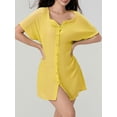 thumbnail image 5 of Yunliwuli Women Bikini Cover-Ups Solid Color Crew Neck Short Sleeve Button-Down Summer Shirts Mini Beach Dress, 5 of 9