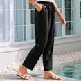 thumbnail image 2 of Pantalones casuales de lino para mujer: diseño elástico de cintura alta transpirable, 2 of 6