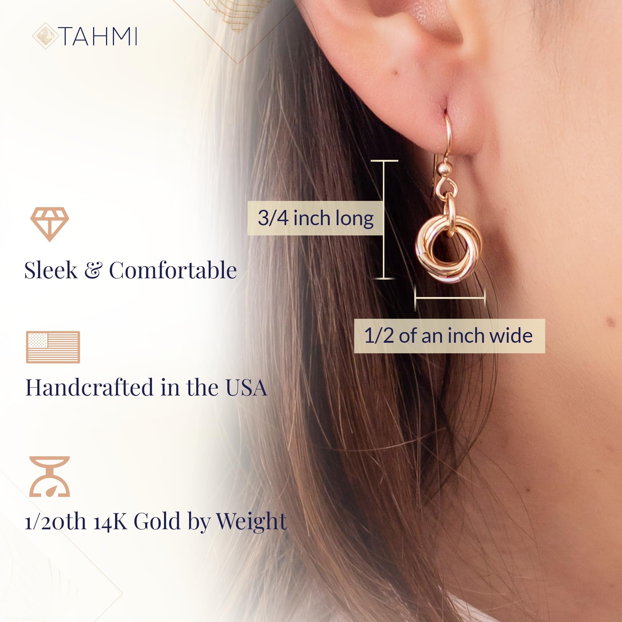 Dainty 14K Yellow Gold-Filled Simple Circle Love Knot Dangle Earrings Elegant Designer Jewelry Gift Idea for Classy Minimalist Women Leverback